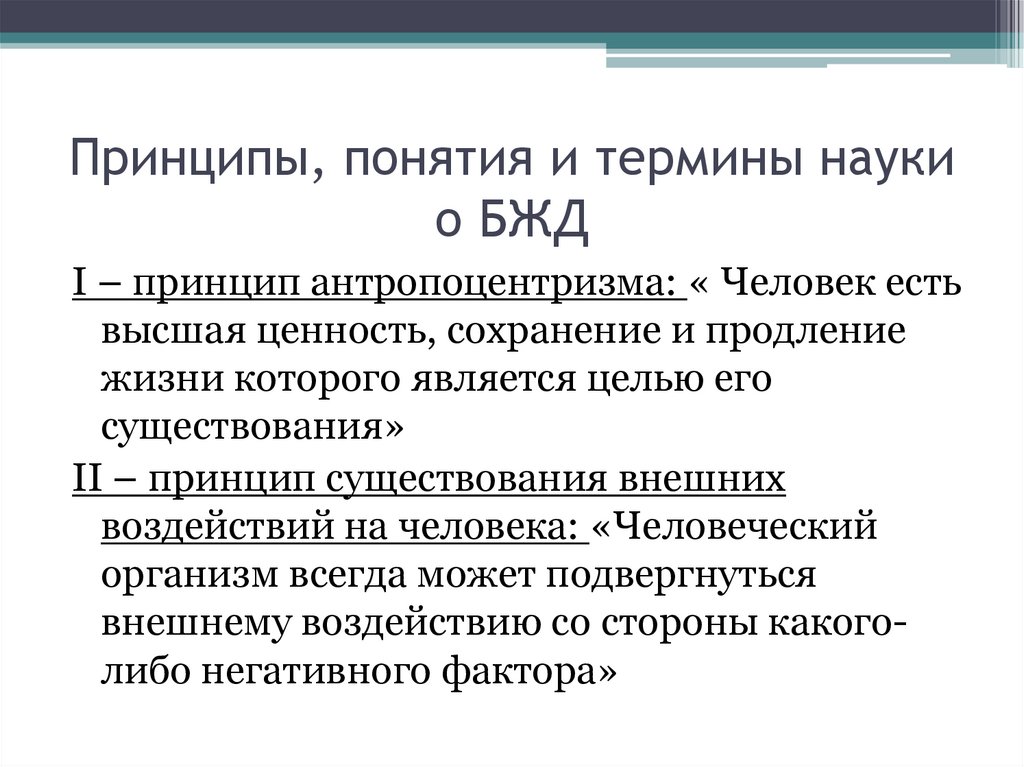 Принцип концепция. Принципы БЖД. Принципы науки БЖД. Принцип антропоцентризма БЖД. Принципы безопасности БЖД.