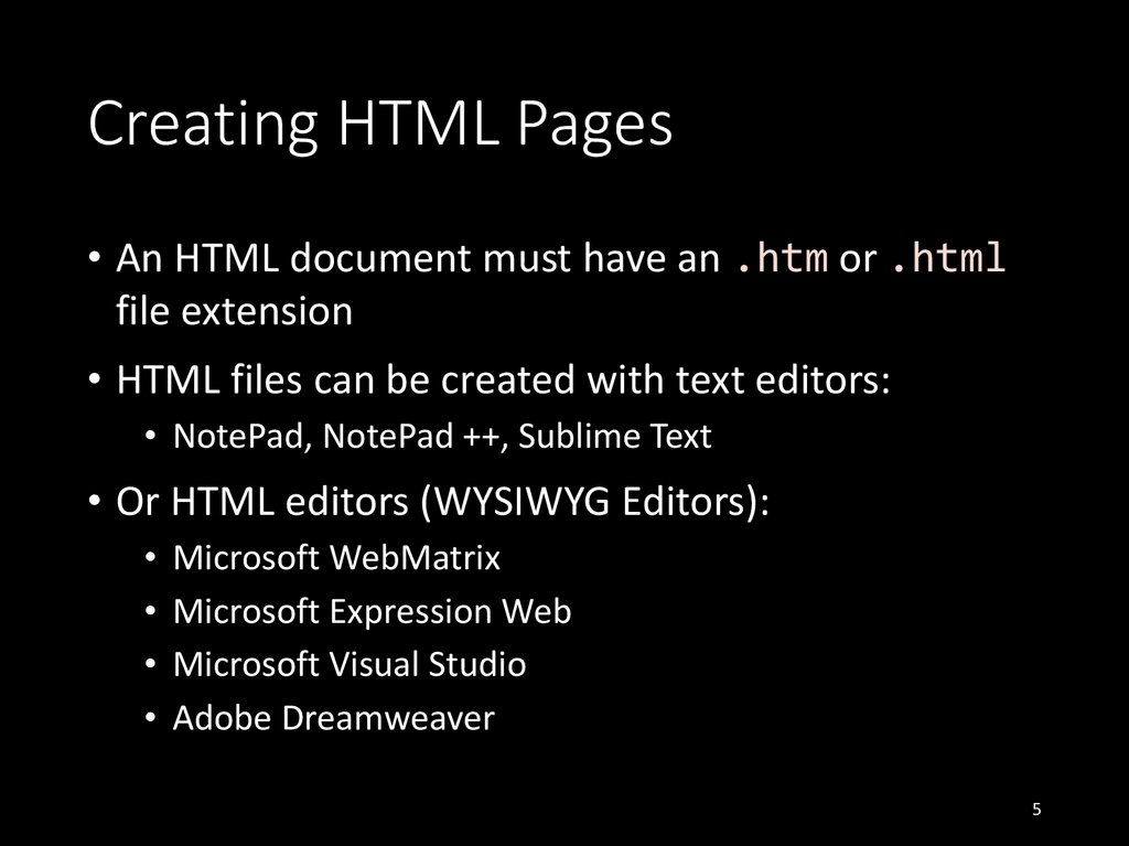 Creating HTML Pages
