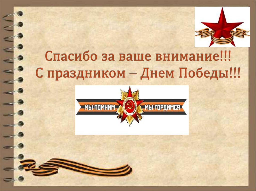Спасибо за ваше внимание!!! С праздником – Днем Победы!!!