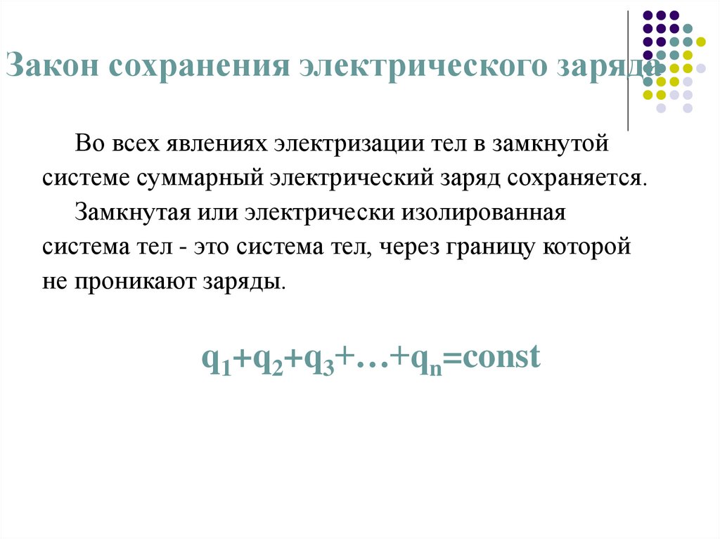 Закон сохранения электрического заряда презентация 10 класс