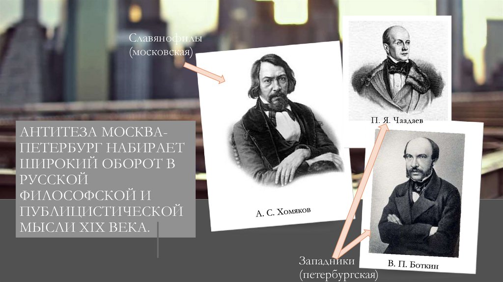 Антитеза Москва-петербург набирает широкий оборот в русской философской и публицистической мысли XIX века.