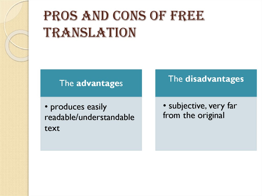 PROS AND CONS of Free translation