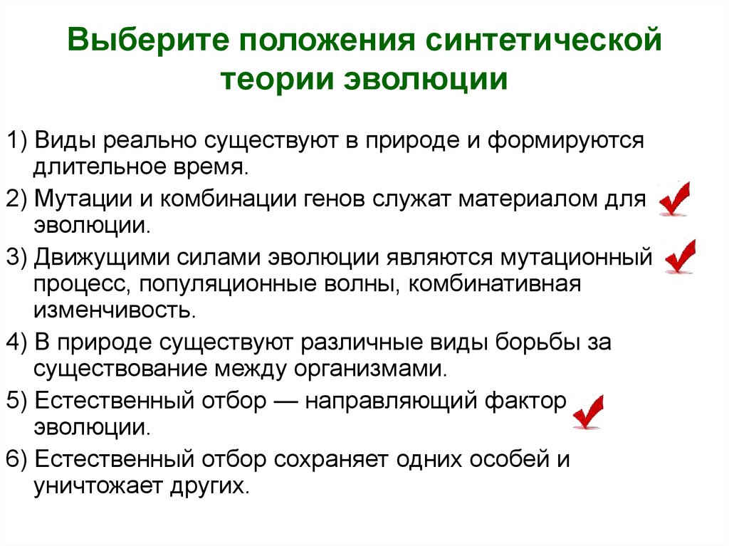 Выберите положения. Положения современной синтетической теории эволюции. Основные положения синтетической теории. Выбери положения синтетической теории эволюции.