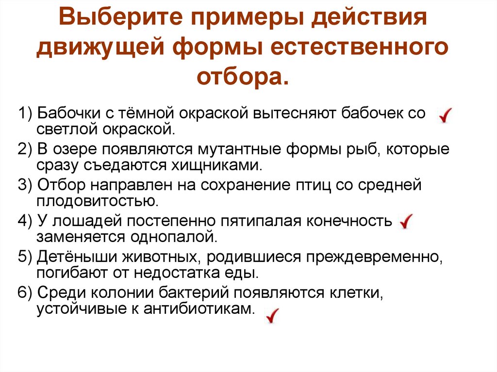 Примеры выборов. Примеры действия движущей формы естественного отбора. Выберите примеры действия движущей формы отбора. Пример действия движущей формы отбора. Примеры действия движущей формы.