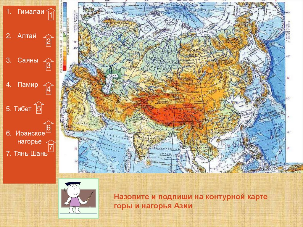 Карта рельефа евразии с обозначениями рельефа