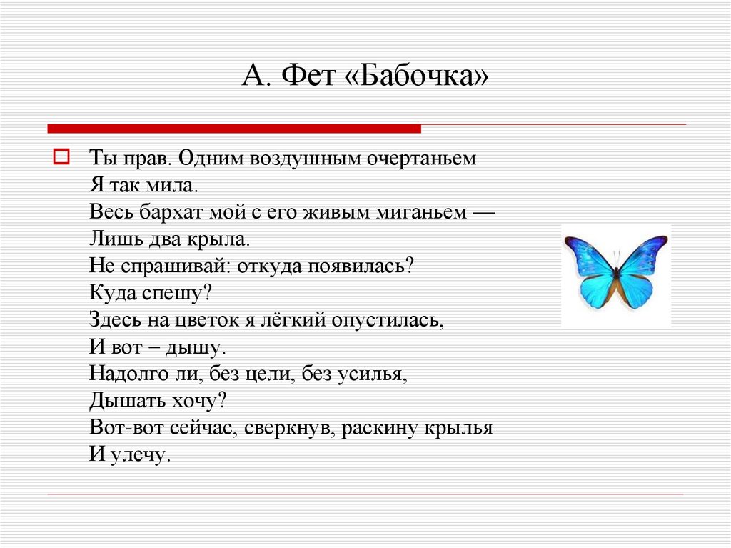 Анализ стихотворения бабочка