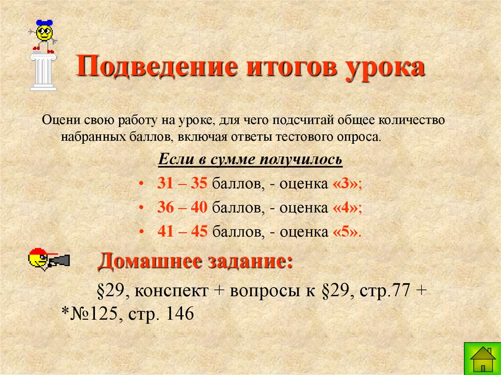 Подведение итогов урока