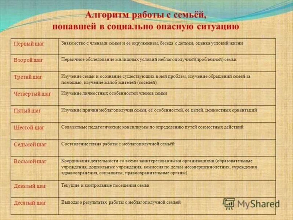 Индивидуальный план работы с семьей в социально опасном положении