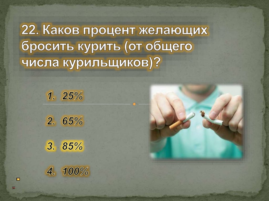 22. Каков процент желающих бросить курить (от общего числа курильщиков)?