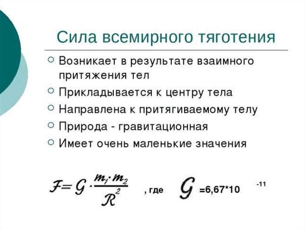 F притяжения формула
