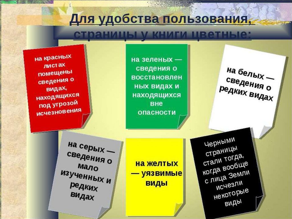 Какого цвета страницы. Цветные страницы красной книги России. Цвета страниц красной книги. Цвета страниц красной книги растений. Красная книга России разноцветные страницы.