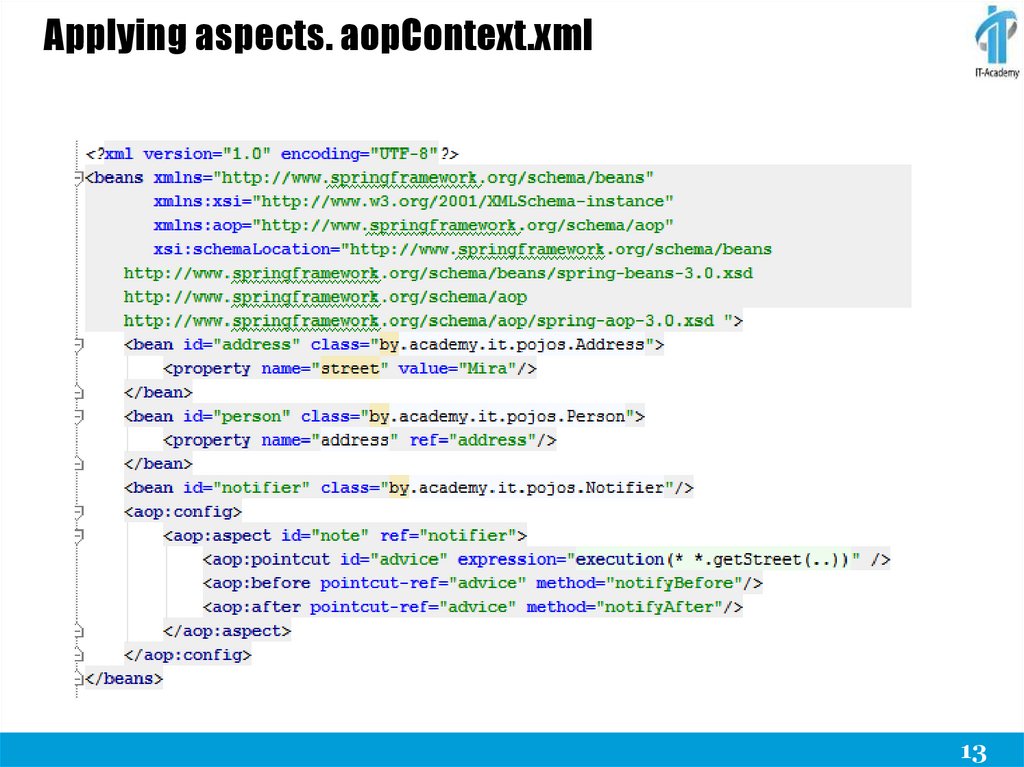 Applying aspects. aopContext.xml