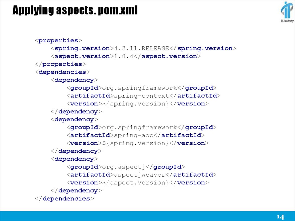 Applying aspects. pom.xml