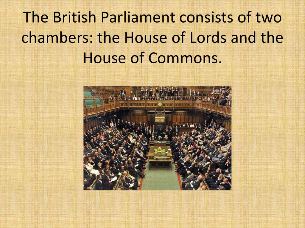 The british parliament consists of. The two Houses of the British Parliament. House of Lords and House of Commons. Two Houses of Parliament, the House of Lords and the House of Commons.