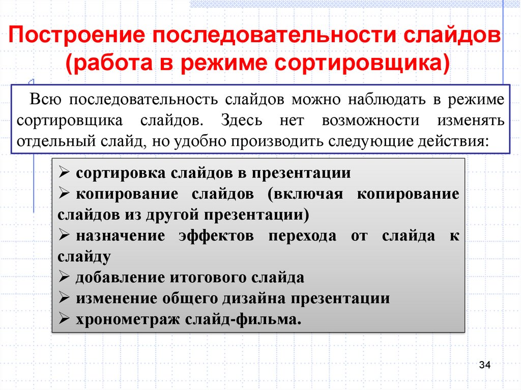 Сортировщик слайдов презентации