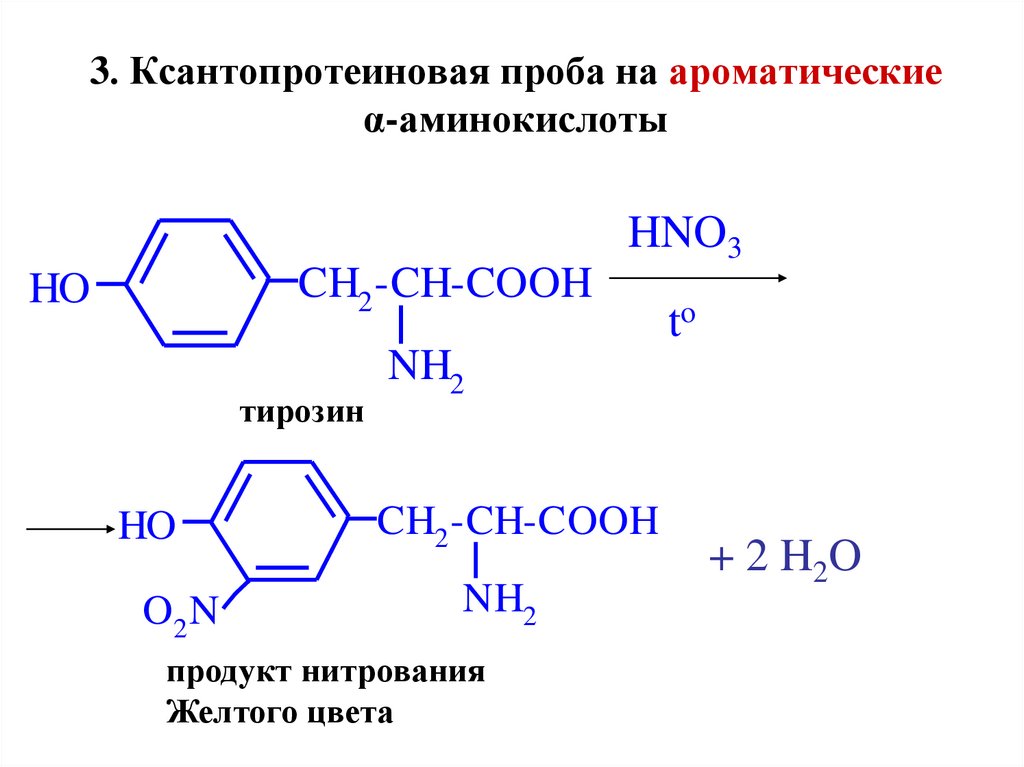 3. Ксантопротеиновая проба на ароматические α-аминокислоты