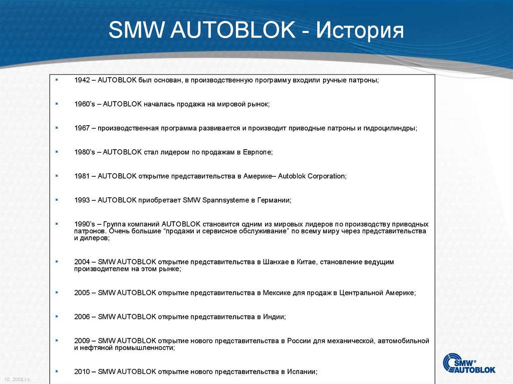 SMW AUTOBLOK - История