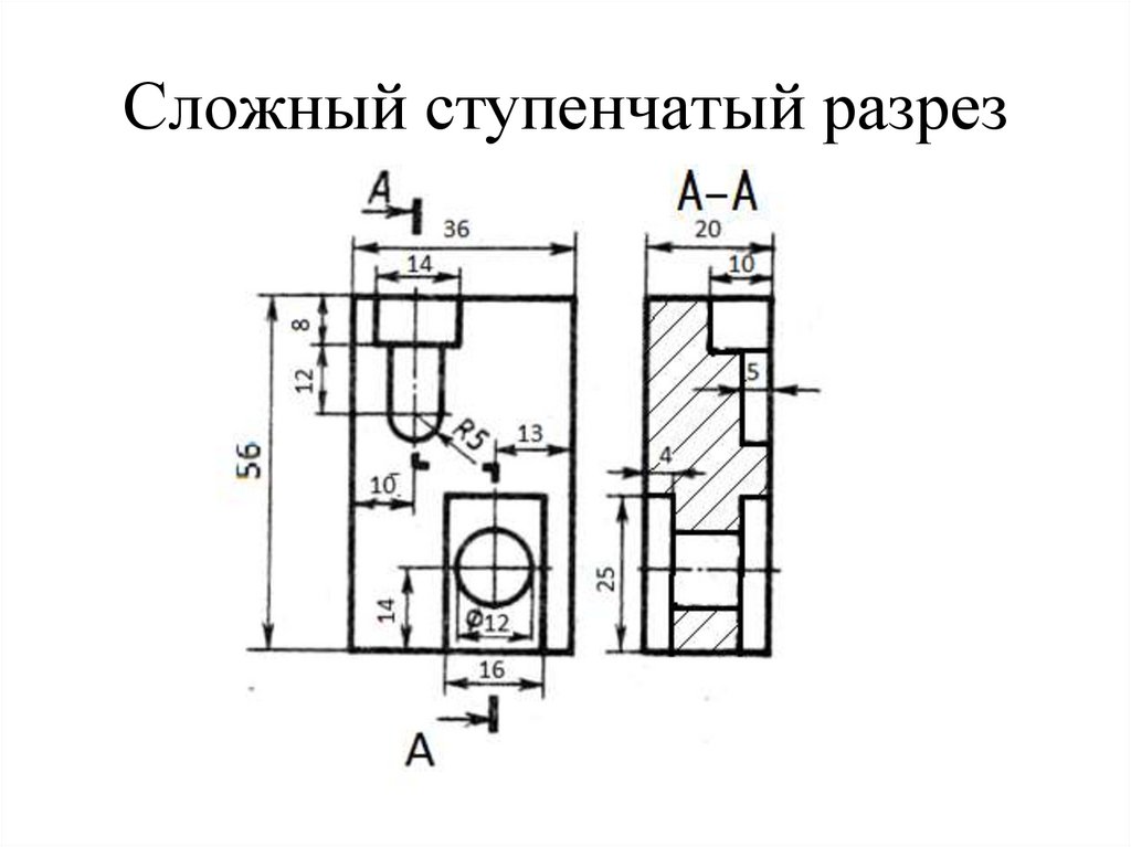 Обозначение ступенчатого разреза на чертеже