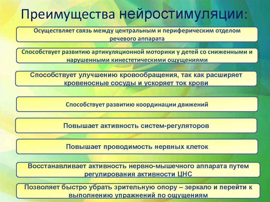 Преимущества нейростимуляции: