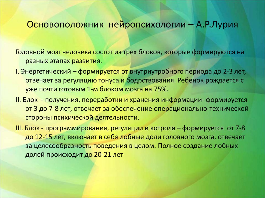 Основоположник нейропсихологии – А.Р.Лурия
