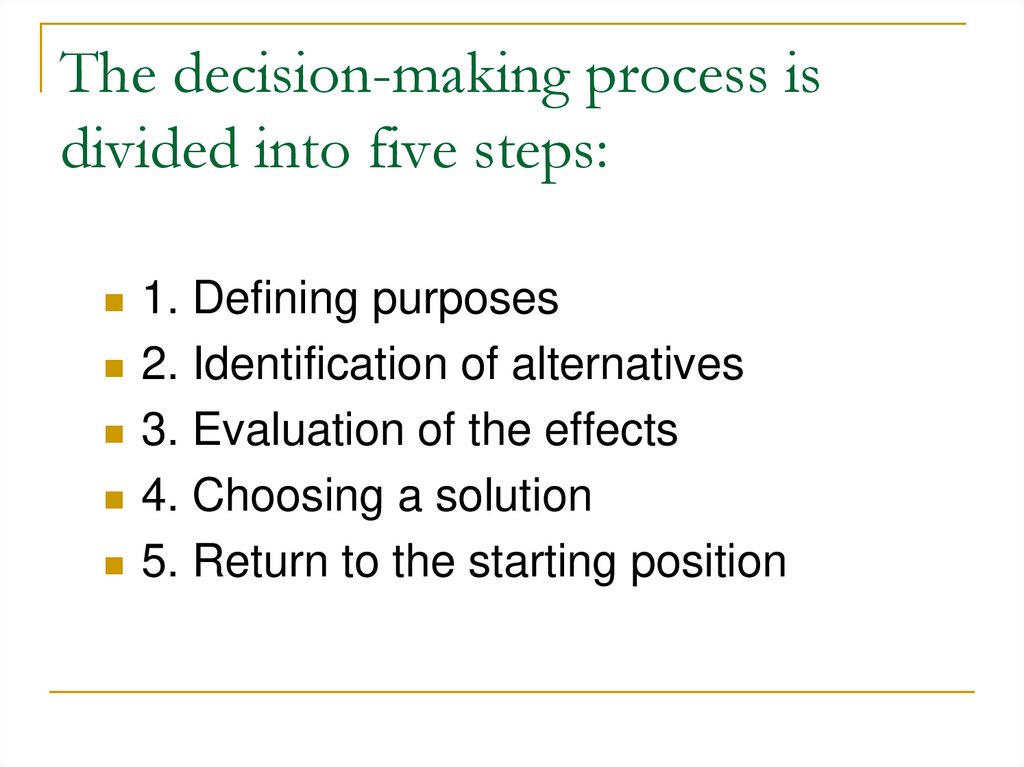 The decision-making process is divided into five steps: