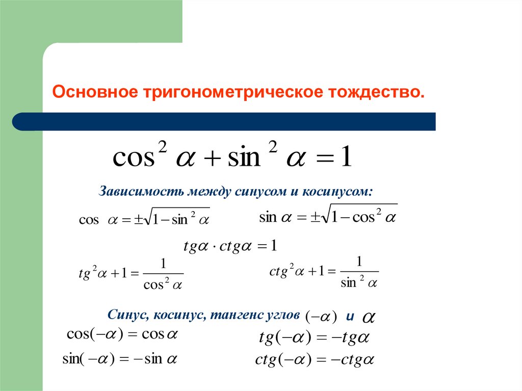 Основные формулы тригонометрических углов