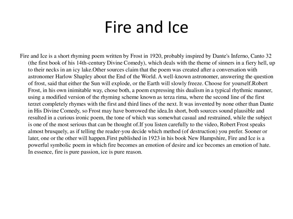 Robert Frost And Fire And Ice Online Presentation