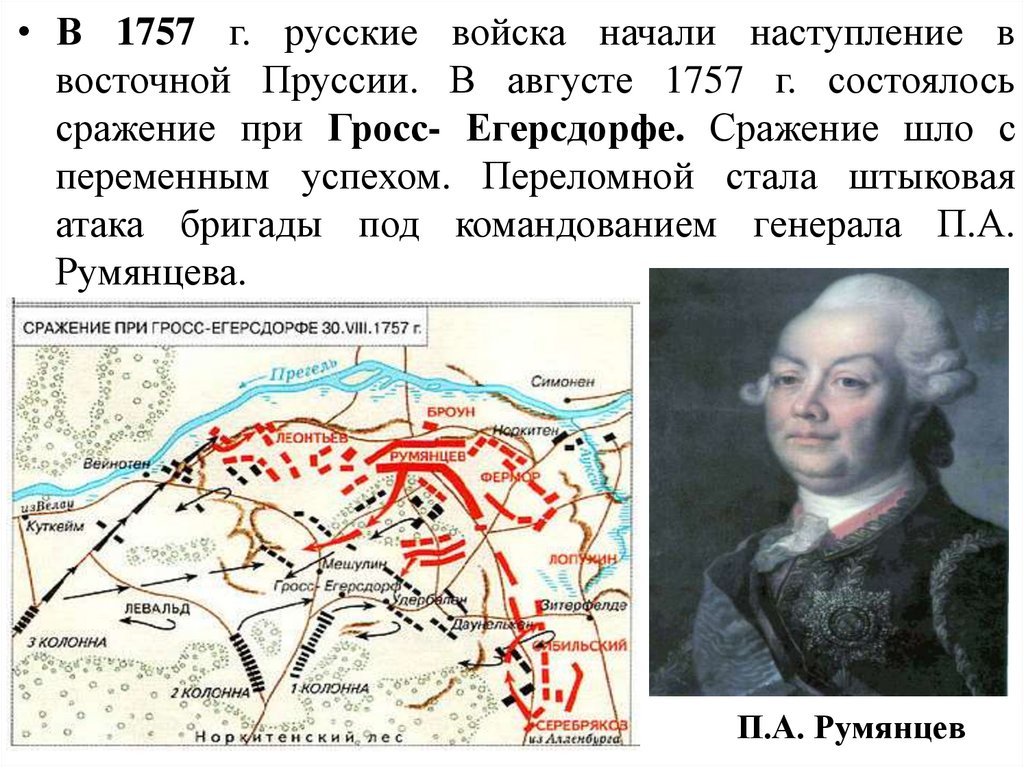 В войне события которой обозначены на схеме русскими войсками командовал румянцев