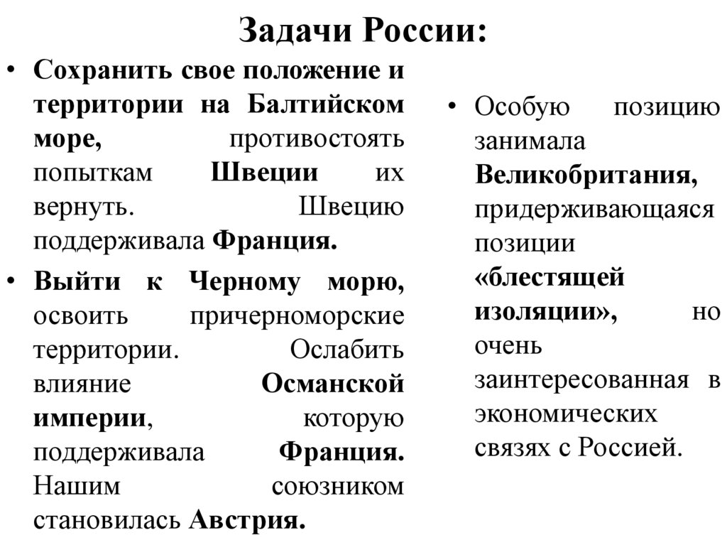 Задачи России: