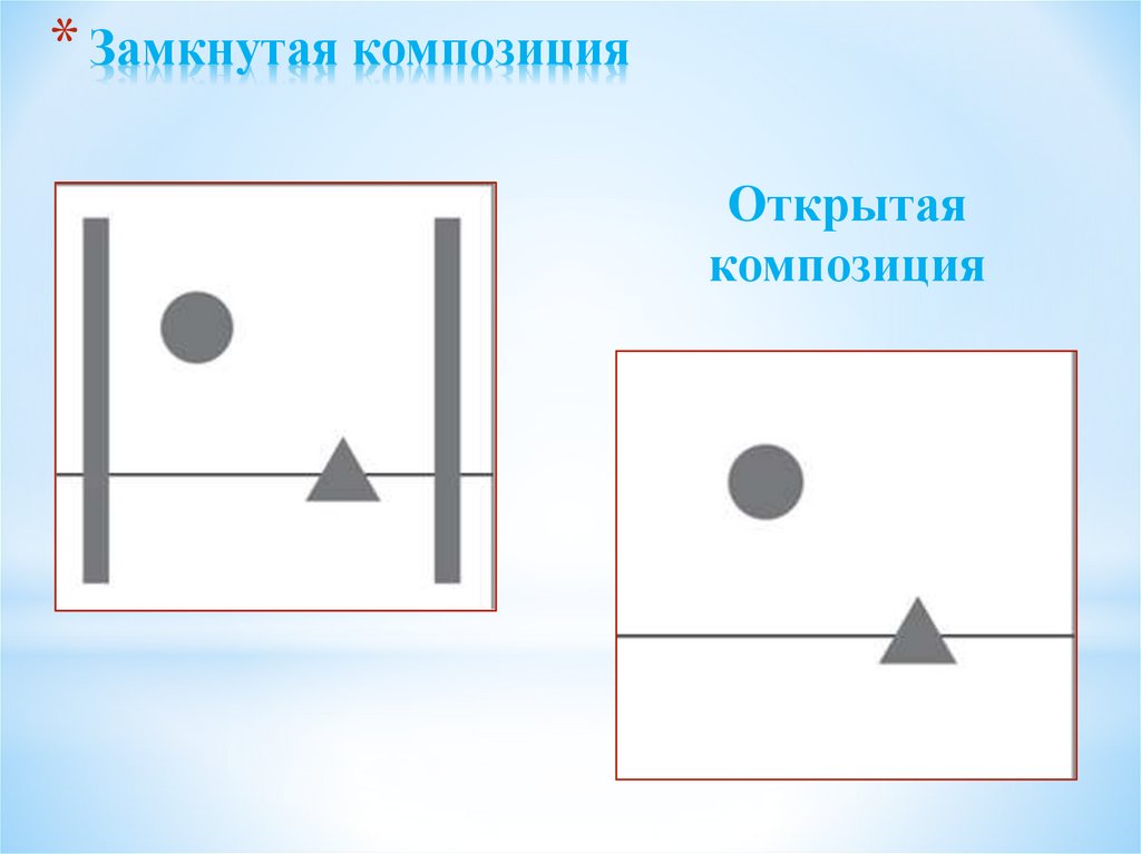 Замкнутая 3 1. Открытая и закрытая композиция. Открытая композиция. Замкнутая композиция. Замкнутая и открытая композиция.