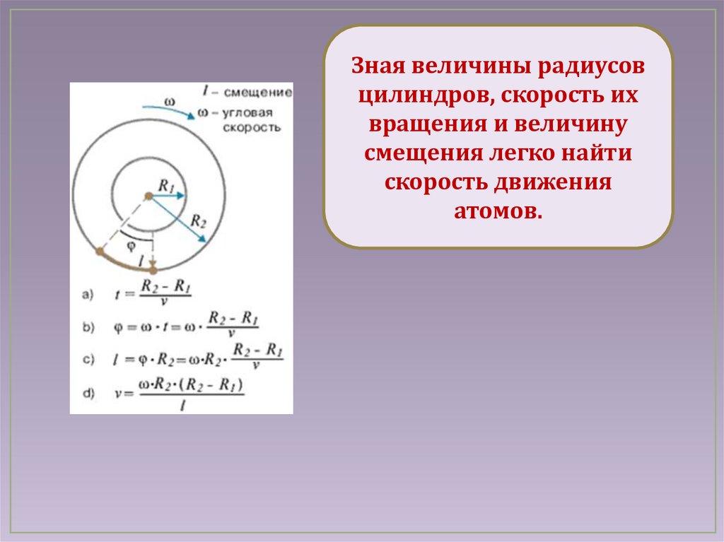 Величина радиуса. Скорость движения молекул опыт Штерна. Опыт Отто Штерна. Угловая скорость цилиндра. Формула Штерна.