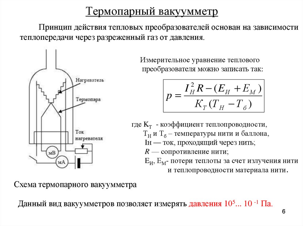 Преобразователь принцип. Тепловые преобразователи схема. Термопарный вакуумметр принцип действия. Схема теплового вакуумметра сопротивления. Термопарный манометр схема.