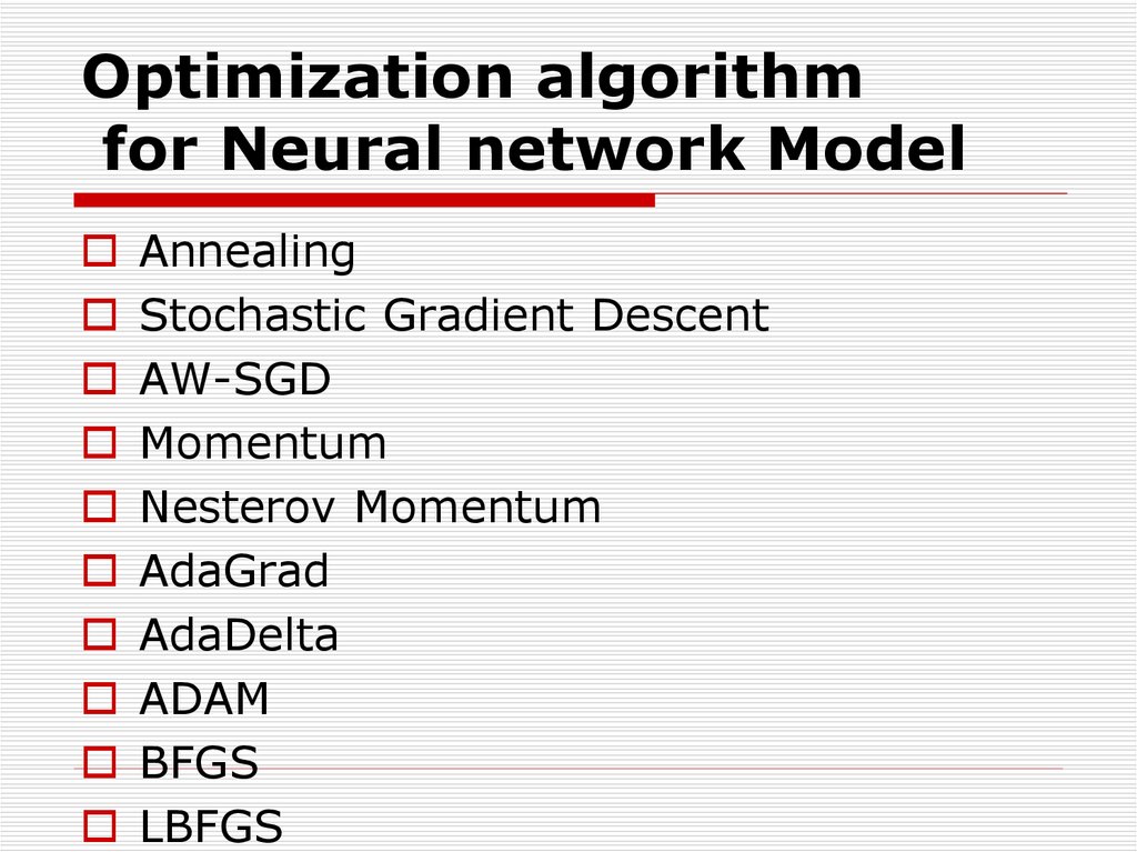 Optimization algorithm for Neural network Model