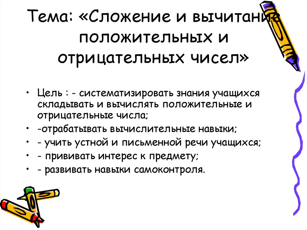 Тренажер сложение вычитание положительных и отрицательных чисел