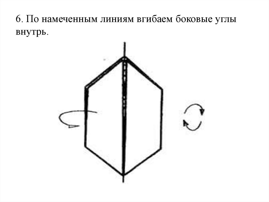 6. По намеченным линиям вгибаем боковые углы внутрь.