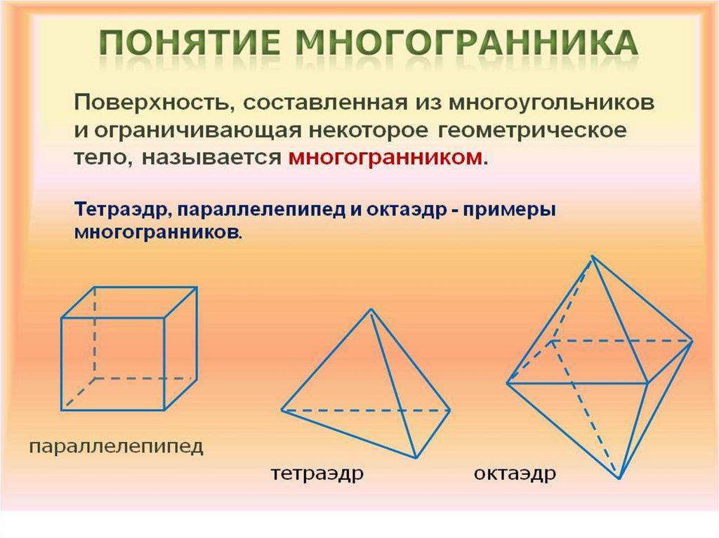 Сколько граней ребер вершин и диагоналей у каждого из изображенных на рисунке многогранников