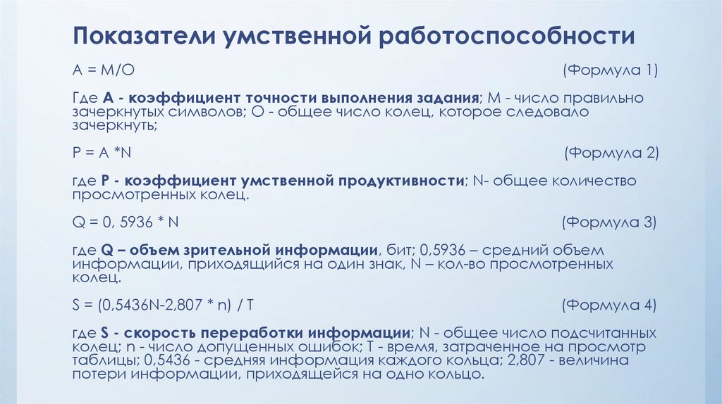 Таблицы Анфимова умственная работоспособность.