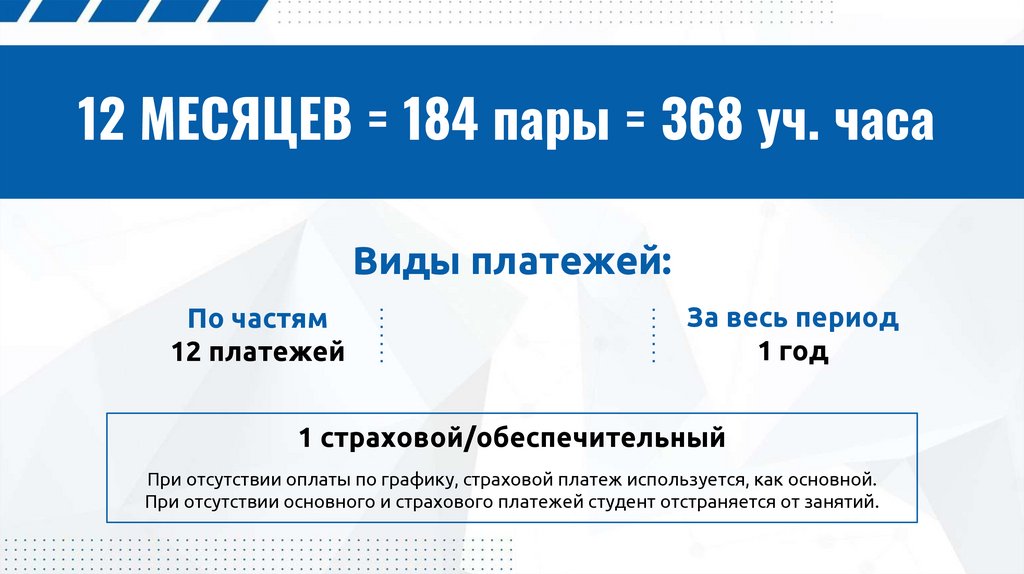 12 МЕСЯЦЕВ = 184 пары = 368 уч. часа