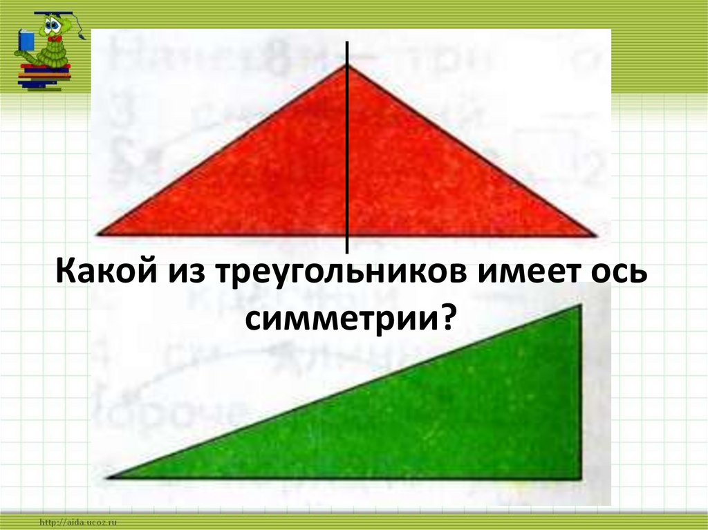 Равнобедренный треугольник имеет три оси симметрии верно. Ось симметрии прямоугольного треугольника. Ось симметрии треугольника 4 класс. Ось симметрии треугольника 2 класс. Симметрия разностороннего треугольника.