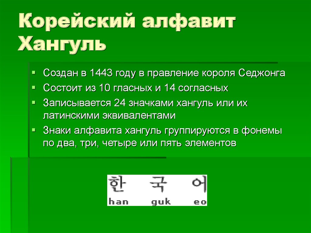 Корейский алфавит Хангуль