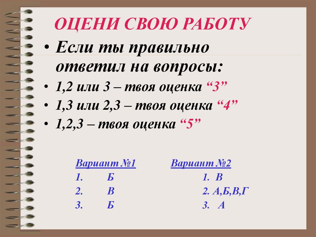 ОЦЕНИ СВОЮ РАБОТУ