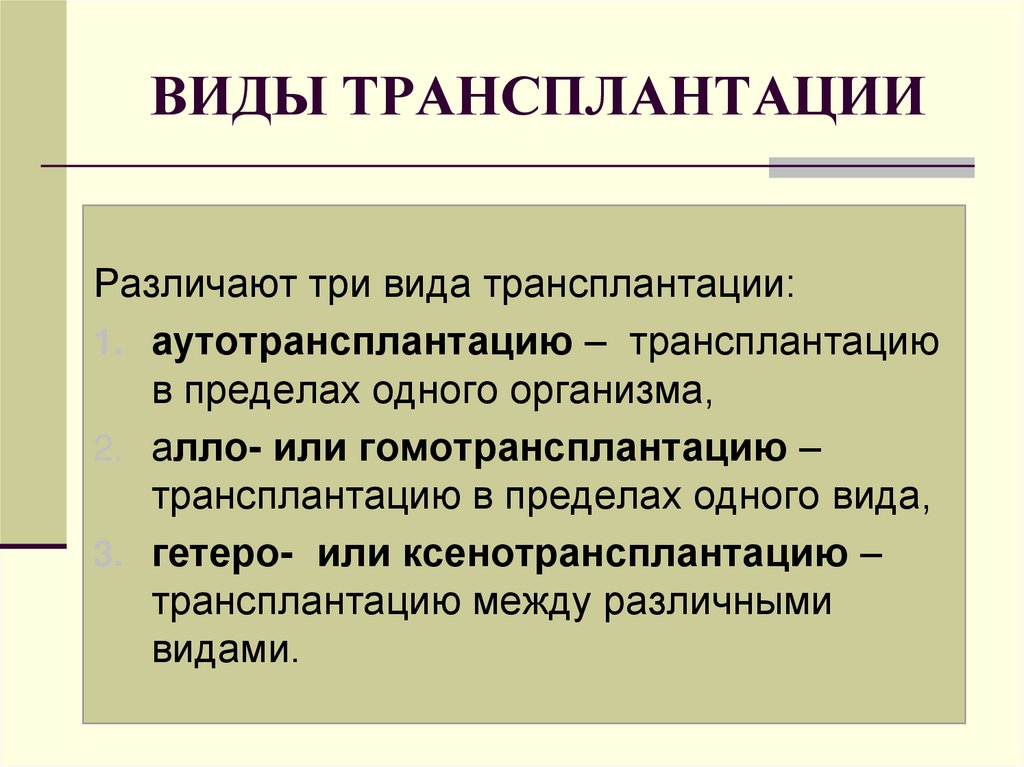 Виды трансплантации презентация