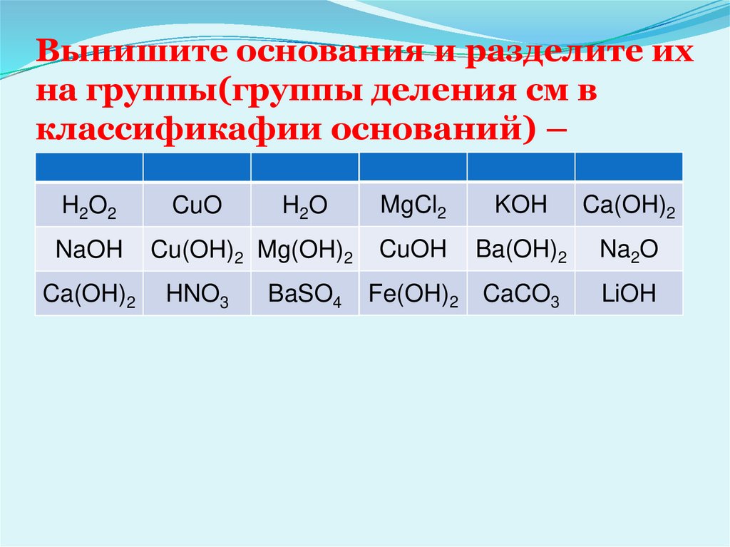 Выпишите основания