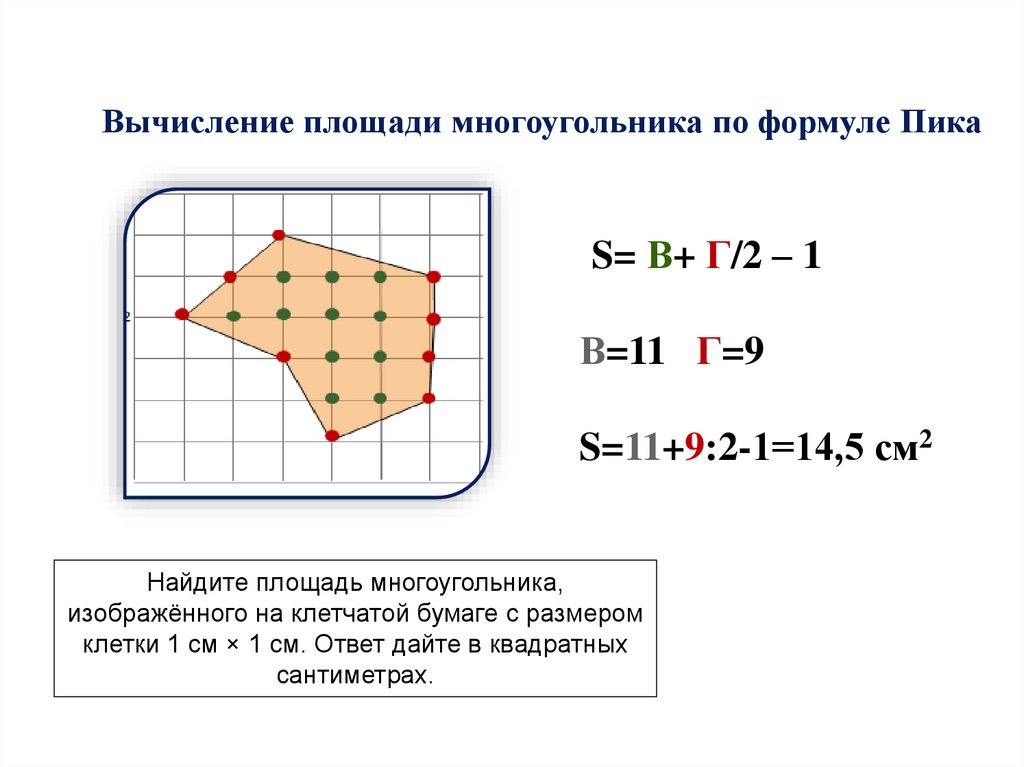 6 класс найди площадь по формуле пика. Формула пика. Формула пика геометрия. Многоугольники на решётке формула пика. Формула пика доказательство.