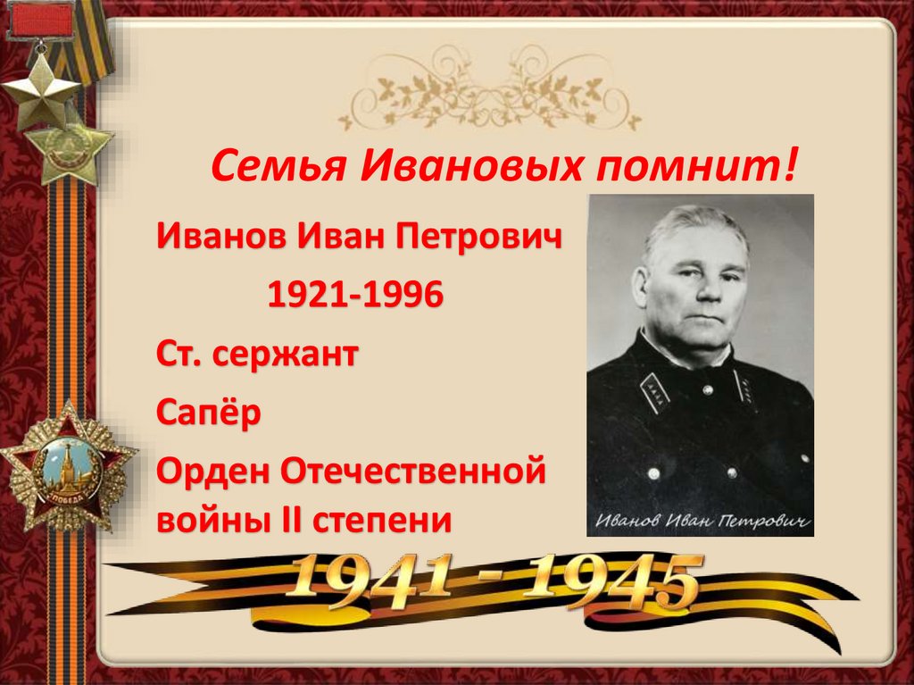 Иваново помнит. Иван Петрович помним. Я помню я горжусь Михеев Федор Петрович. Гордимся вами Иван Петрович правильно подписать. Петрович семья гордится тобой.