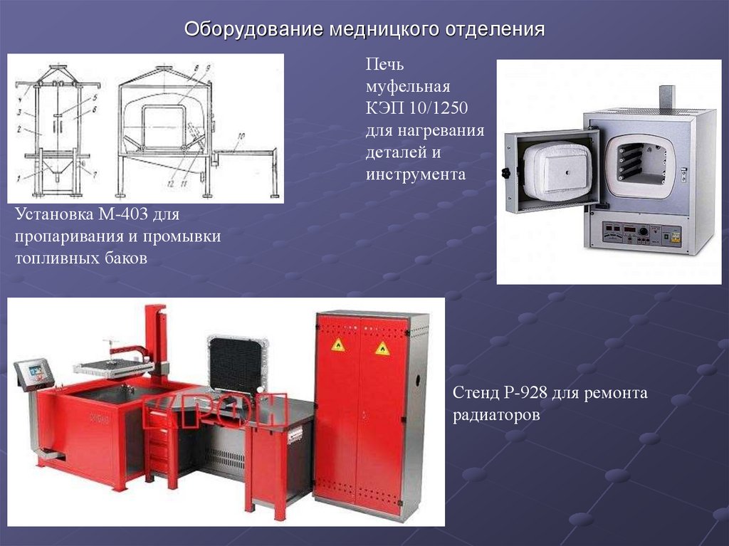 Оборудование медницкого отделения