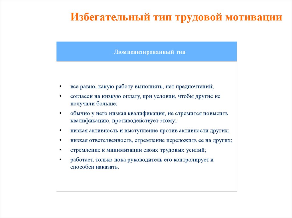 Избегательный тип трудовой мотивации