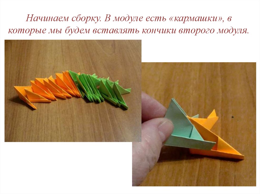 Начинаем сборку. В модуле есть «кармашки», в которые мы будем вставлять кончики второго модуля.