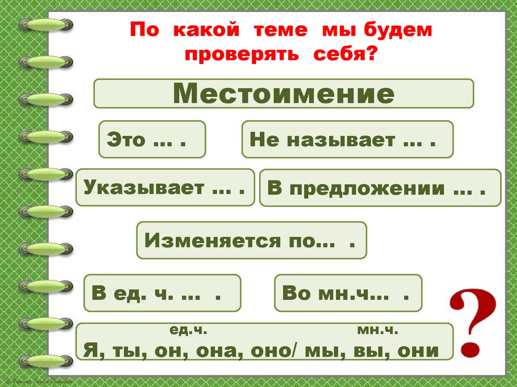 По какой теме мы будем проверять себя?