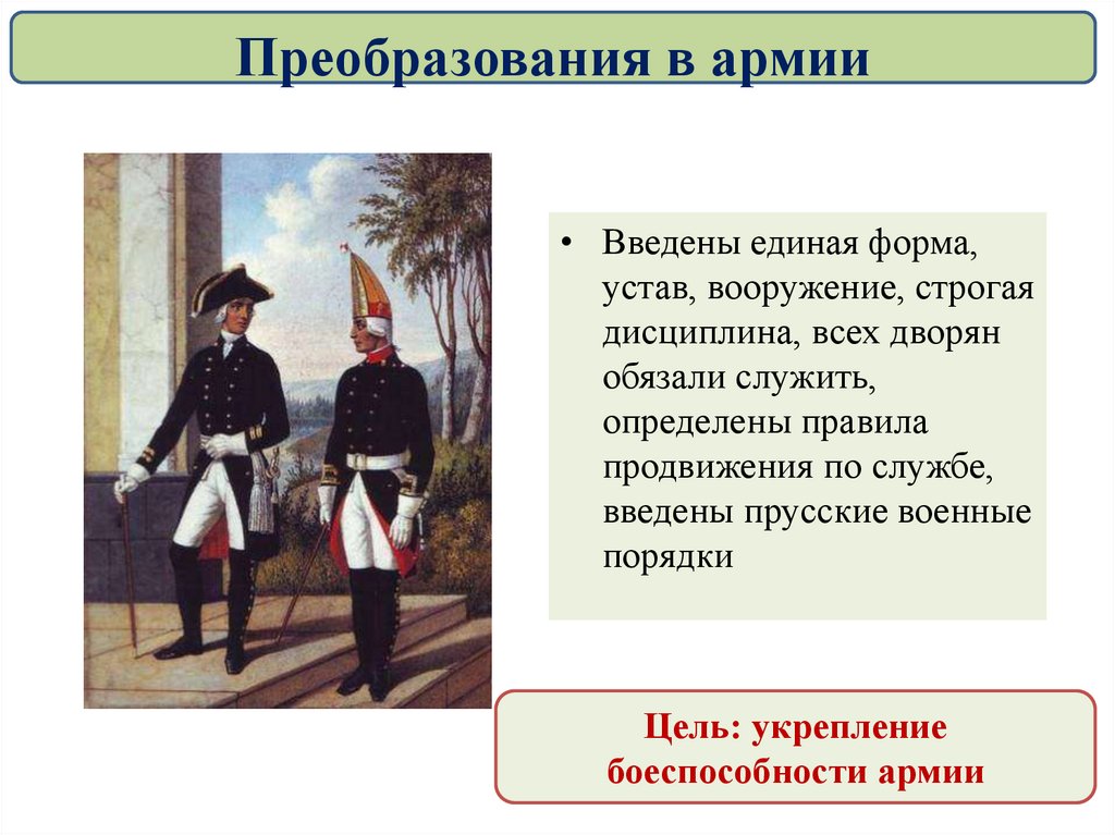 В ходе павловских преобразований русская армия реорганизовывалась по образцу